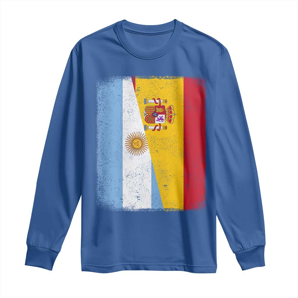 Spain Argentina Half Flag Spanish Argentinian Roots Long Sleeve Shirt TS11 Royal Blue Print Your Wear