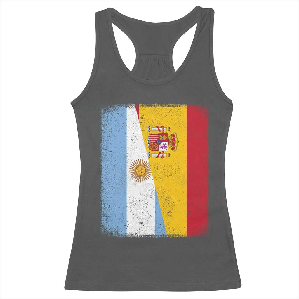 Spain Argentina Half Flag Spanish Argentinian Roots Racerback Tank Top TS11 Dark Heather Print Your Wear