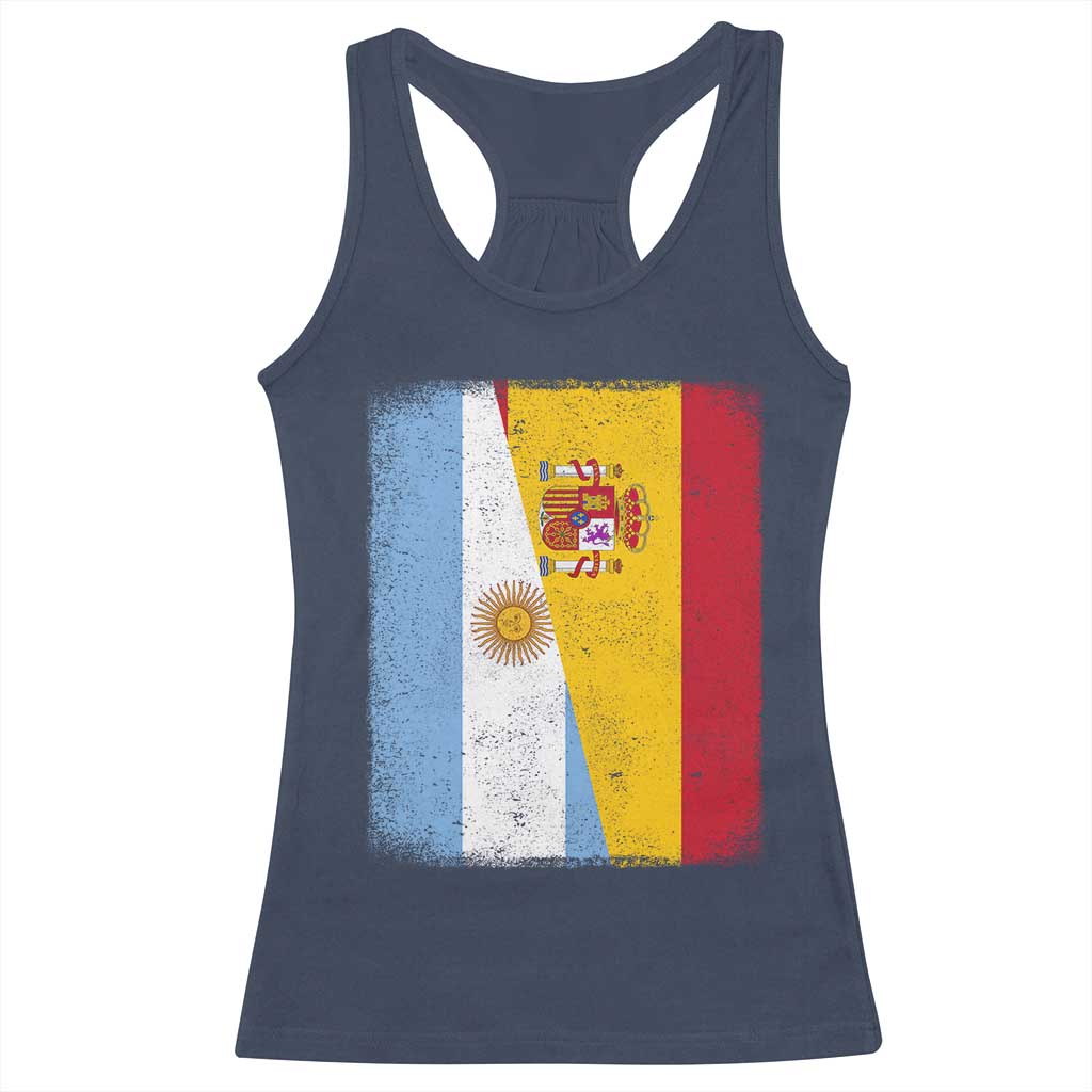 Spain Argentina Half Flag Spanish Argentinian Roots Racerback Tank Top TS11 Navy Print Your Wear