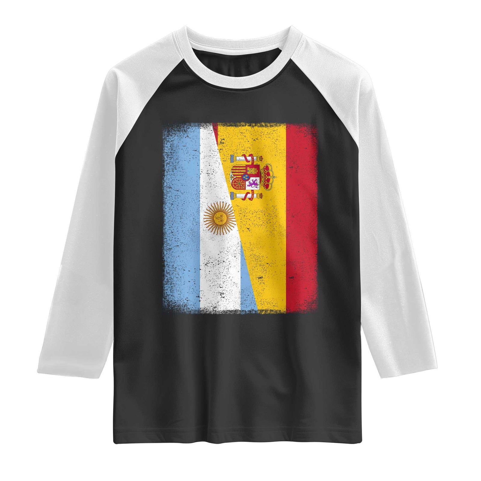 Spain Argentina Half Flag Spanish Argentinian Roots Raglan Shirt TS11 Black White Print Your Wear