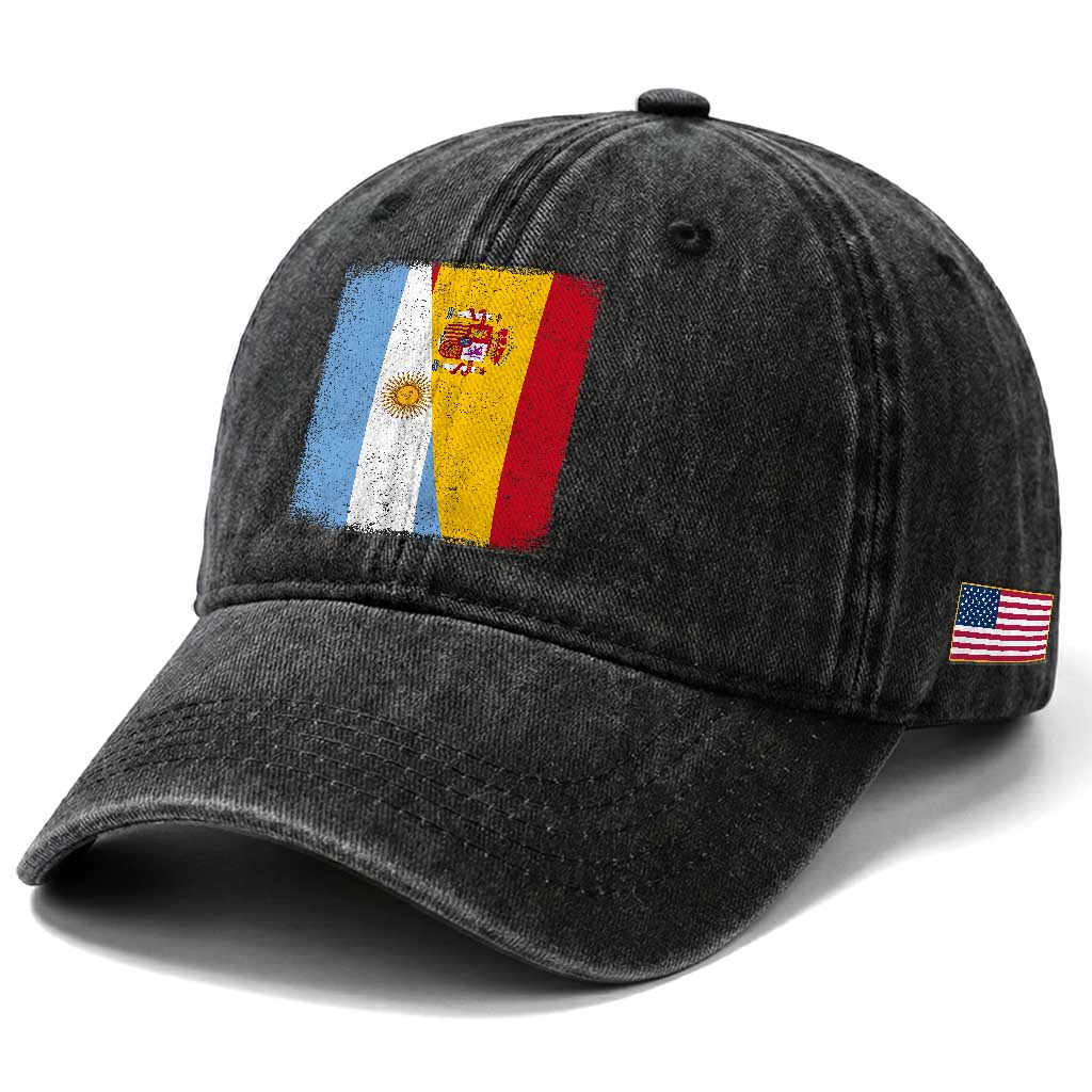Spain Argentina Half Flag Spanish Argentinian Roots Washed Cotton Baseball Cap TS11 Print Your Wear