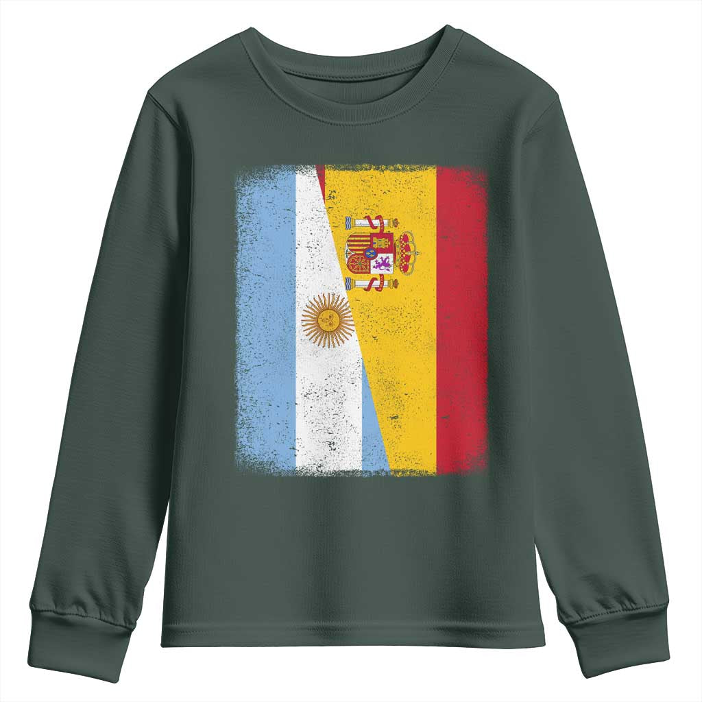 Spain Argentina Half Flag Spanish Argentinian Roots Youth Sweatshirt TS11 Dark Forest Green Print Your Wear