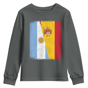Spain Argentina Half Flag Spanish Argentinian Roots Youth Sweatshirt TS11 Dark Heather Print Your Wear