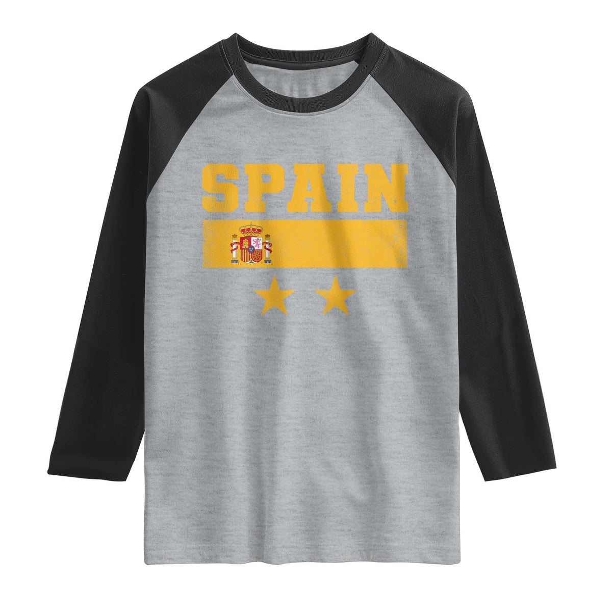 Spain Champions 2026 Second Star Raglan Shirt Espana Coat of Arms TS11 Heather Gray Black Print Your Wear