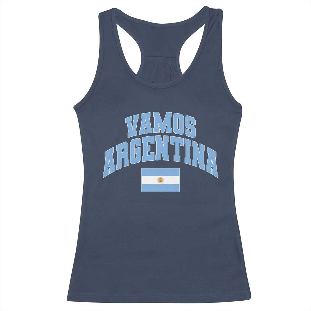 Vamos Argentina Football Throwback Design Racerback Tank Top Vintage Argentinian Flag TS11 Navy Print Your Wear