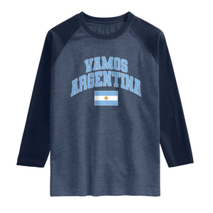 Vamos Argentina Football Throwback Design Raglan Shirt Vintage Argentinian Flag TS11 Heather Denim Navy Print Your Wear