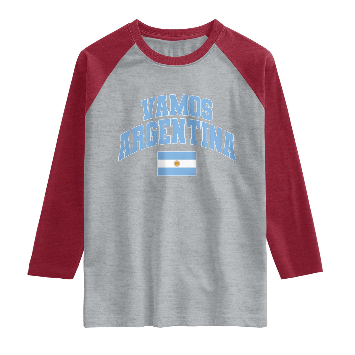 Vamos Argentina Football Throwback Design Raglan Shirt Vintage Argentinian Flag TS11 Heather Gray Heather Red Print Your Wear