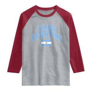 Vamos Argentina Football Throwback Design Raglan Shirt Vintage Argentinian Flag TS11 Heather Gray Heather Red Print Your Wear