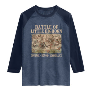 Battle of Little Bighorn Raglan Shirt Courage Honor Remember Native American TS11 Heather Denim Navy Print Your Wear