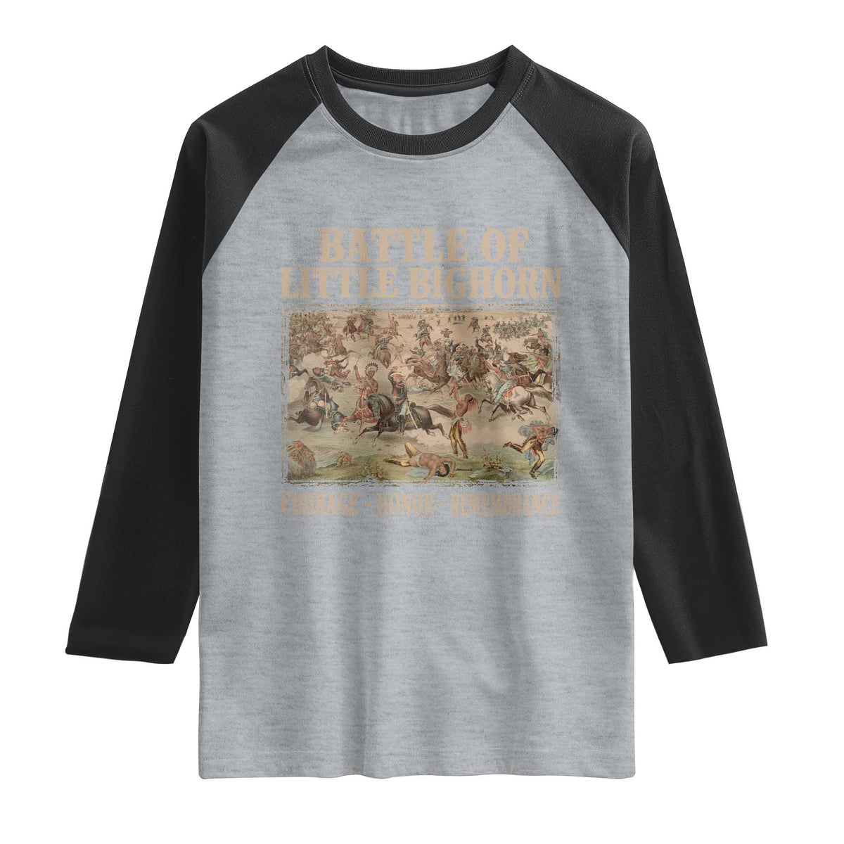 Battle of Little Bighorn Raglan Shirt Courage Honor Remember Native American TS11 Heather Gray Black Print Your Wear