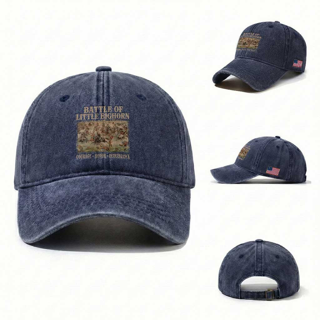 Battle of Little Bighorn Washed Cotton Baseball Cap Courage Honor Remember Native American TS11 Washed Cap Universal Fit Navy Print Your Wear