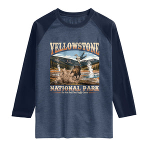 Yellowstone National Park Do Not Pet The Fluffy Cows Raglan Shirt TS11 Heather Denim Navy Print Your Wear