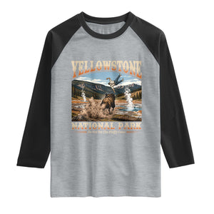 Yellowstone National Park Do Not Pet The Fluffy Cows Raglan Shirt TS11 Heather Gray Black Print Your Wear