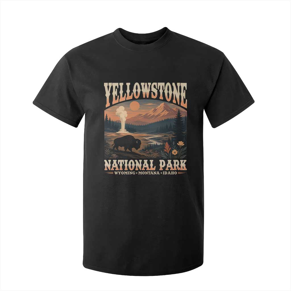 Yellowstone National Park Wyoming Montana Idaho T Shirt For Kid Vintage Bison Geyser TS11 Black Print Your Wear