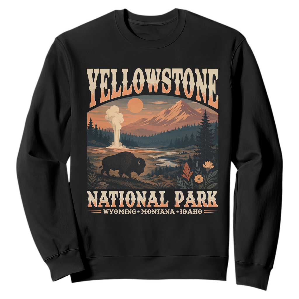 Yellowstone National Park Wyoming Montana Idaho Sweatshirt Vintage Bison Geyser TS11 Black Print Your Wear