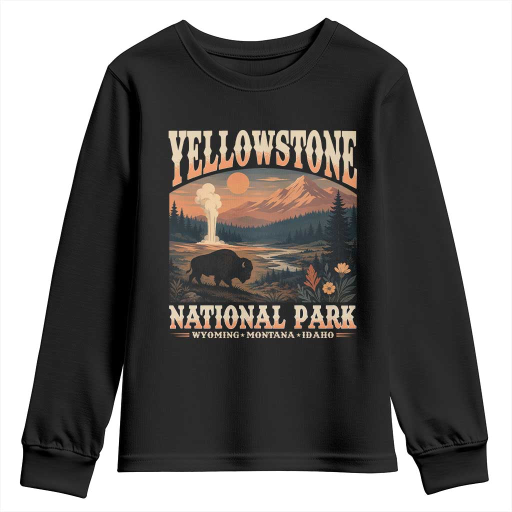 Yellowstone National Park Wyoming Montana Idaho Youth Sweatshirt Vintage Bison Geyser TS11 Black Print Your Wear