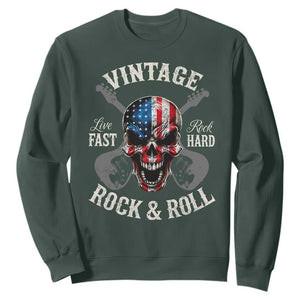 Vintage Rock and Roll Skull Guitar Rocker Sweatshirt Live Fast Rock Hard American Flag TS11 Dark Forest Green Print Your Wear