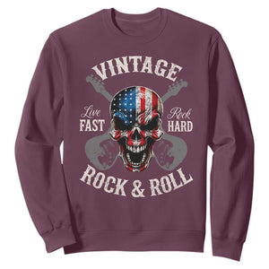 Vintage Rock and Roll Skull Guitar Rocker Sweatshirt Live Fast Rock Hard American Flag TS11 Maroon Print Your Wear