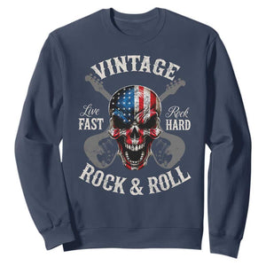 Vintage Rock and Roll Skull Guitar Rocker Sweatshirt Live Fast Rock Hard American Flag TS11 Navy Print Your Wear