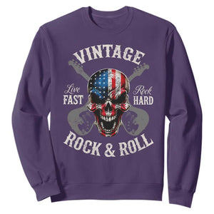 Vintage Rock and Roll Skull Guitar Rocker Sweatshirt Live Fast Rock Hard American Flag TS11 Purple Print Your Wear