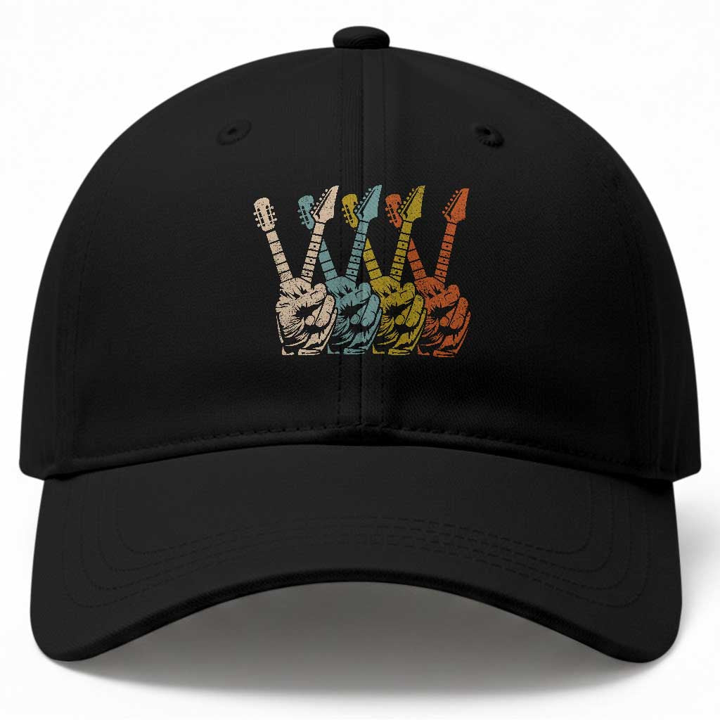 Retro Guitar Peace Sign Hand Baseball Cap Funny Gift for Guitarist