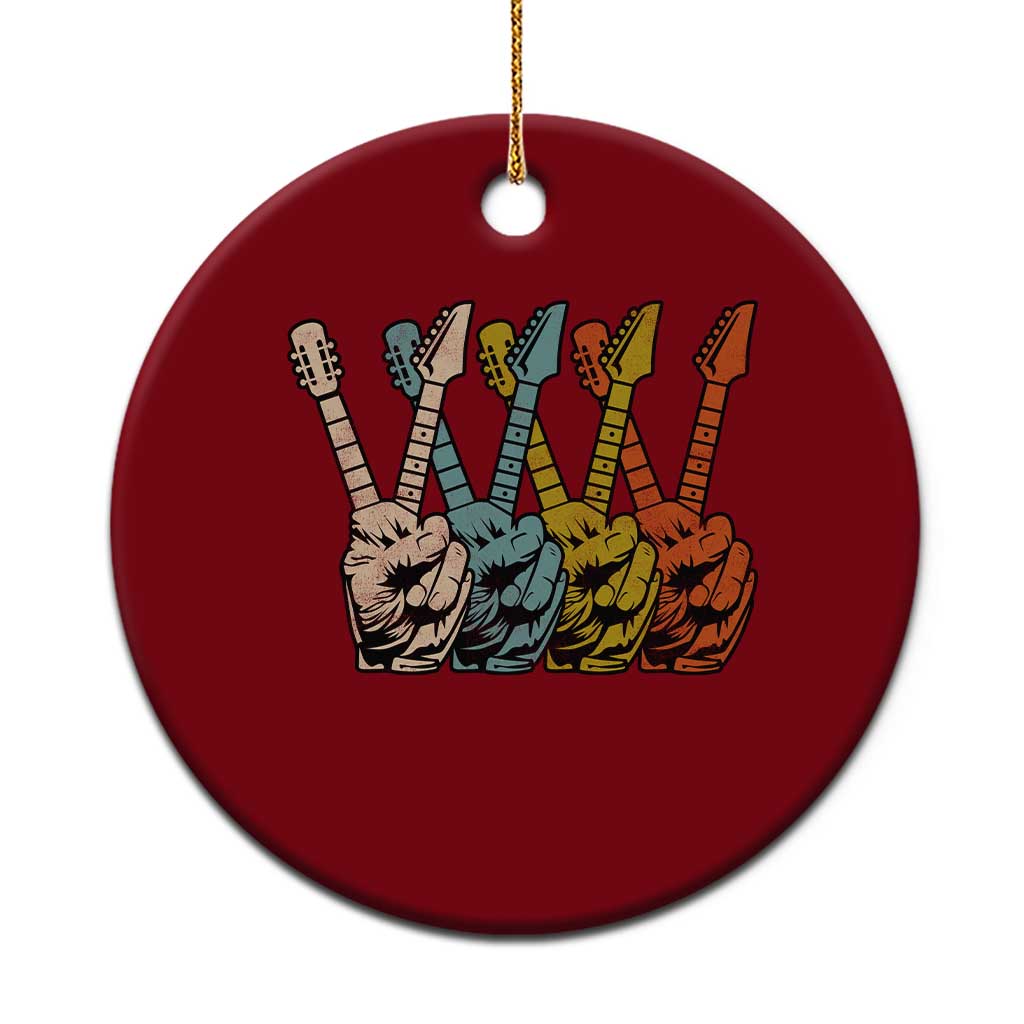 Retro Guitar Peace Sign Hand Ceramic Ornament Funny Gift for Guitarist