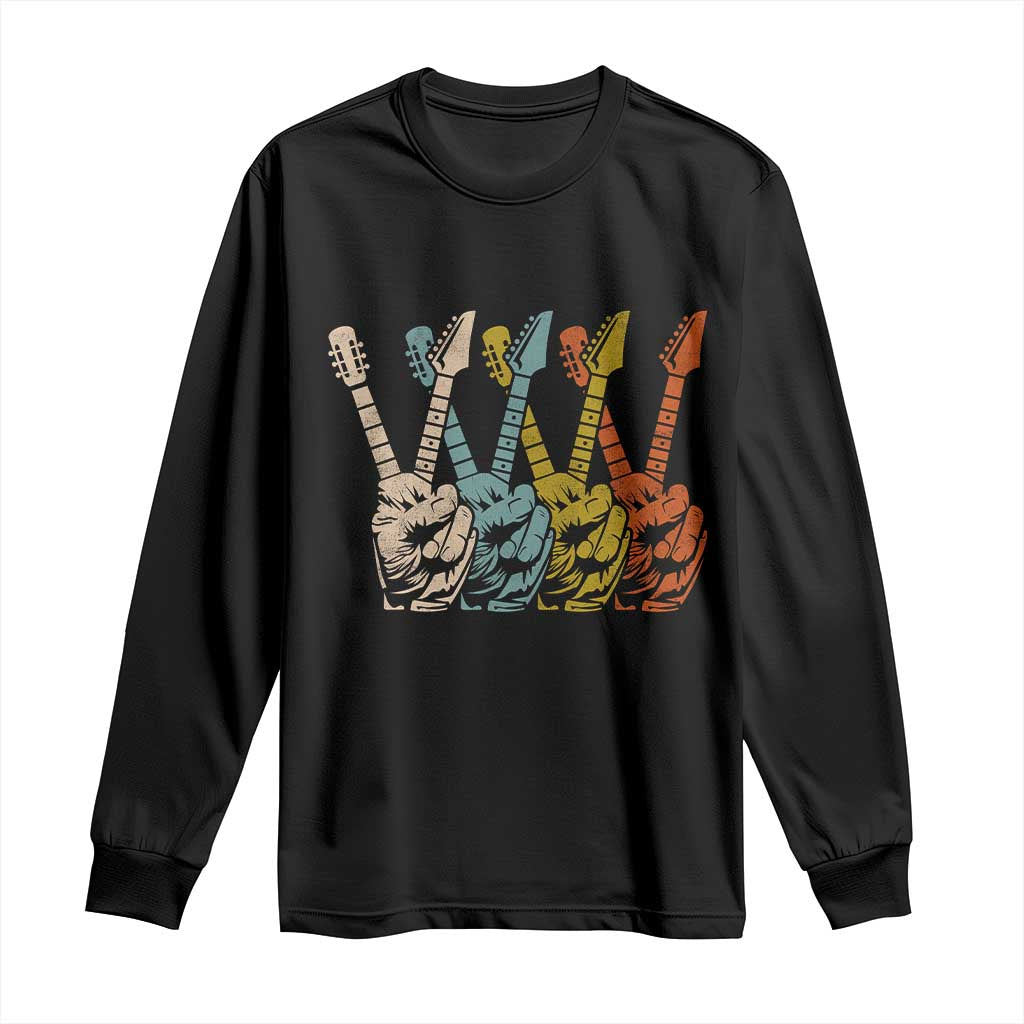 Retro Guitar Peace Sign Hand Long Sleeve Shirt Funny Gift for Guitarist