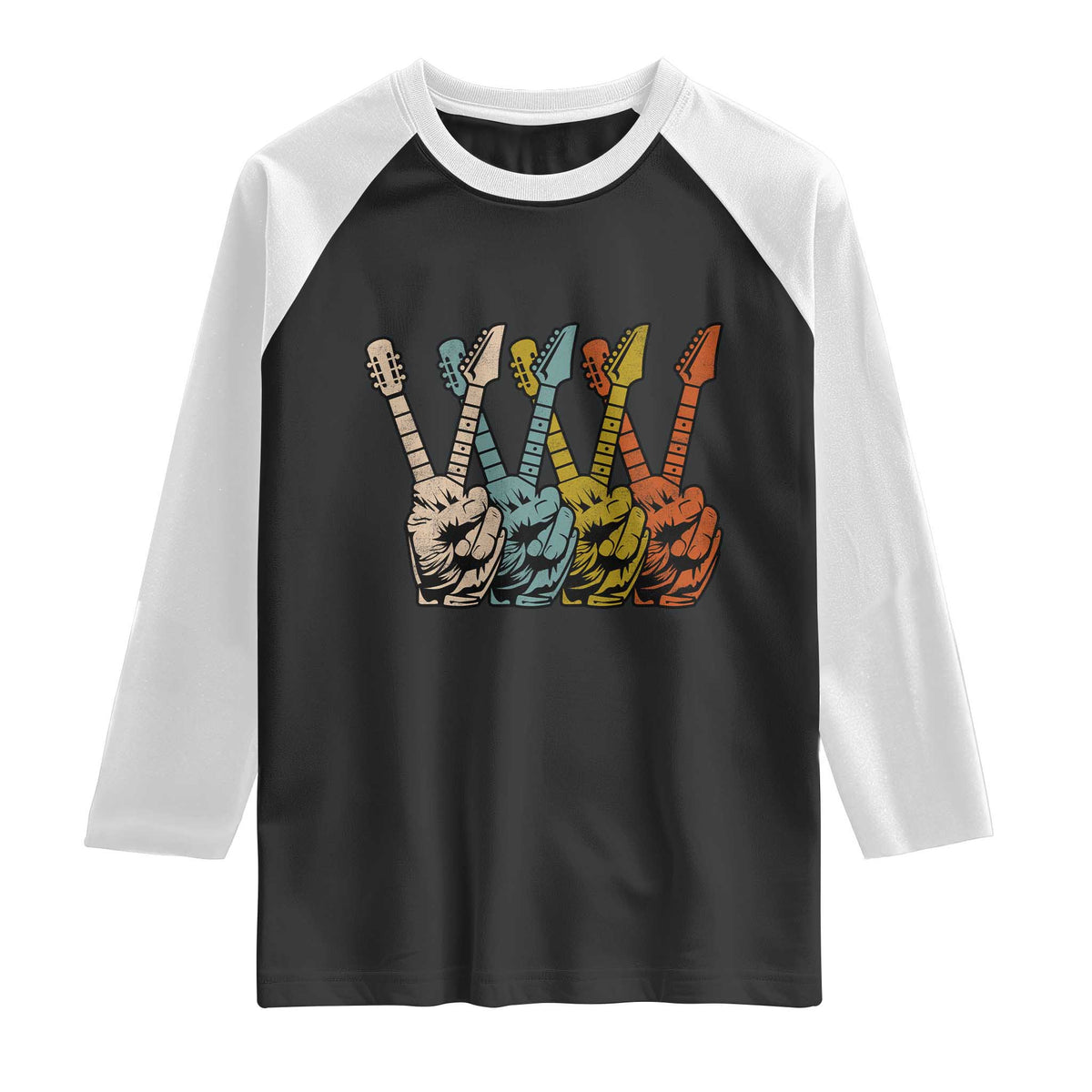 Retro Guitar Peace Sign Hand Raglan Shirt Funny Gift for Guitarist