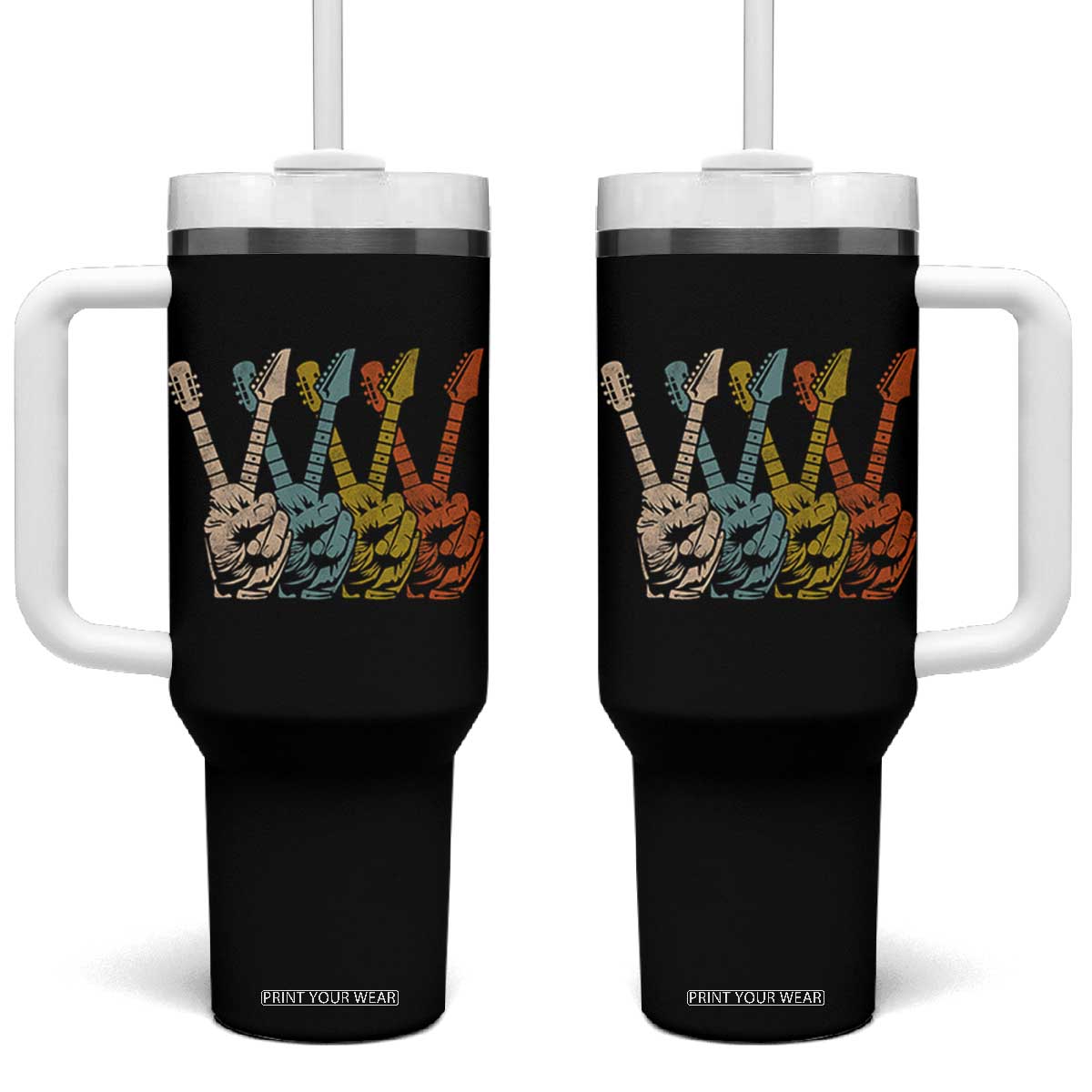 Retro Guitar Peace Sign Hand Tumbler With Handle Funny Gift for Guitarist