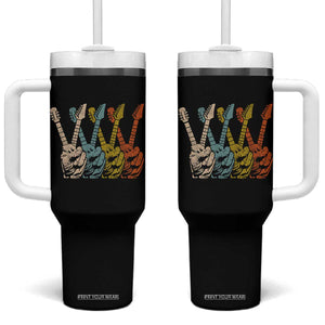 Retro Guitar Peace Sign Hand Tumbler With Handle Funny Gift for Guitarist