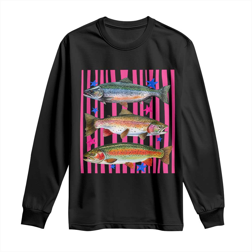 Rainbow Trout Fishing Coastal Summer Long Sleeve Shirt Striped Graphic Fisherman Gifts