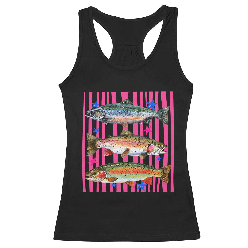 Rainbow Trout Fishing Coastal Summer Racerback Tank Top Striped Graphic Fisherman Gifts