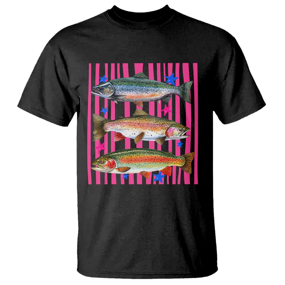 Rainbow Trout Fishing Coastal Summer T Shirt Striped Graphic Fisherman Gifts
