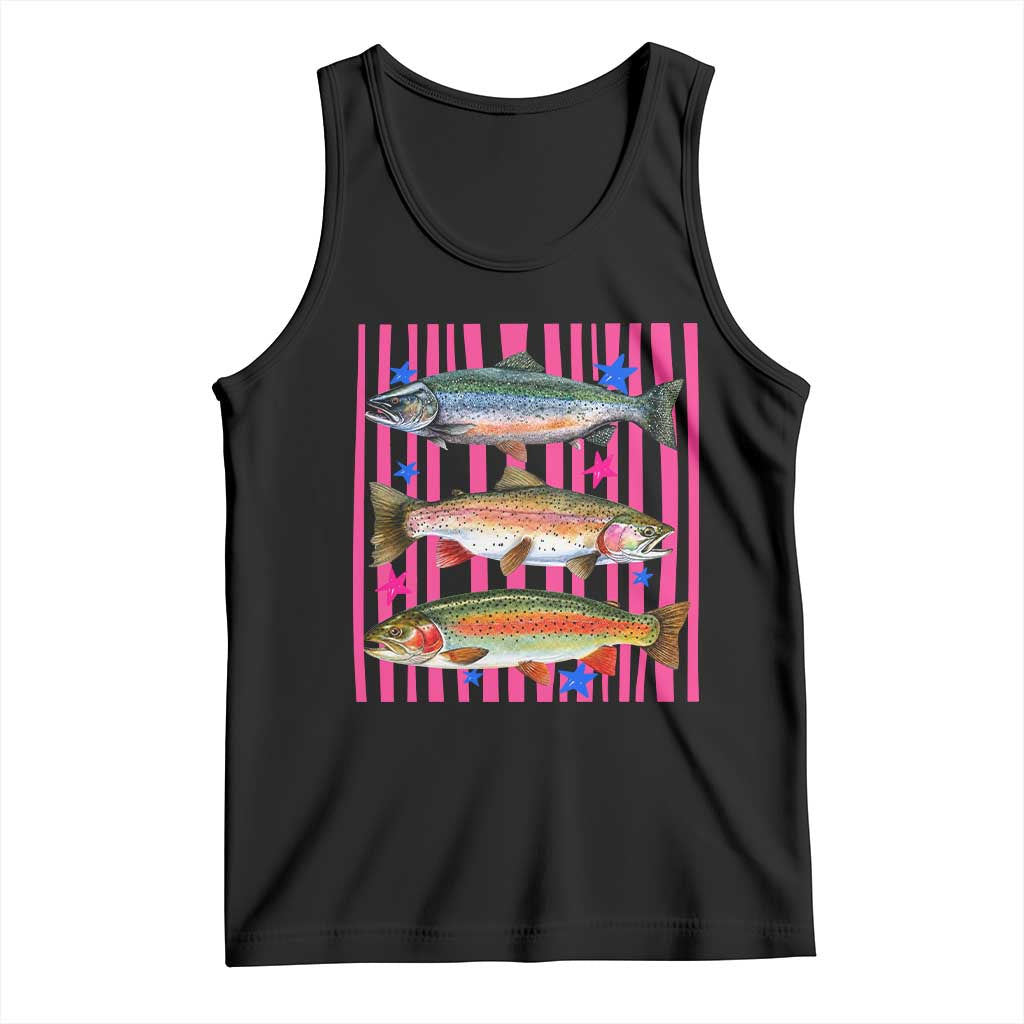 Rainbow Trout Fishing Coastal Summer Tank Top Striped Graphic Fisherman Gifts