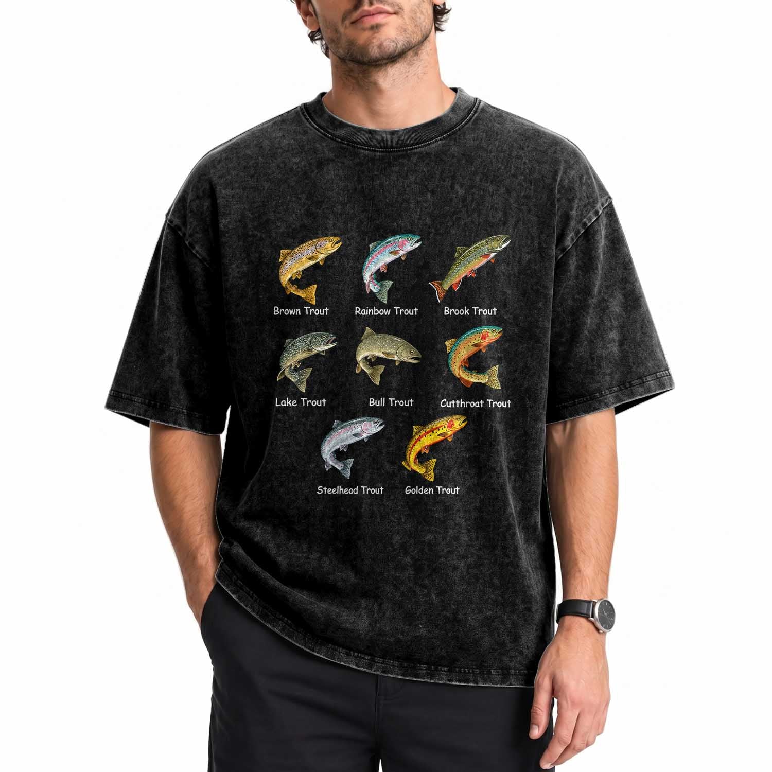 Funny Trout Fish Species Washed Cotton T-Shirt Biology Types of Freshwater Fish Fisherman Gifts