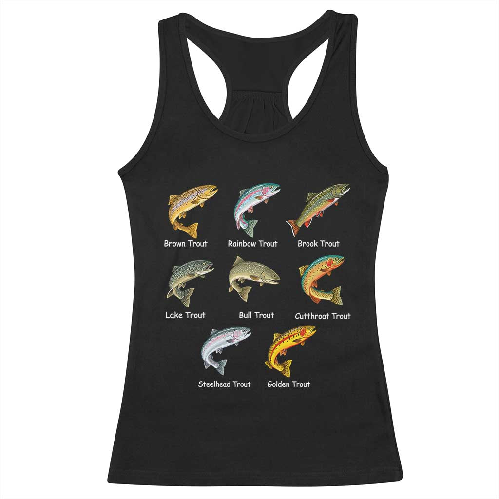 Funny Trout Fish Species Racerback Tank Top Biology Types of Freshwater Fish Fisherman Gifts