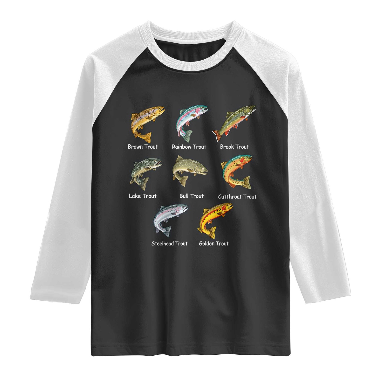 Funny Trout Fish Species Raglan Shirt Biology Types of Freshwater Fish Fisherman Gifts