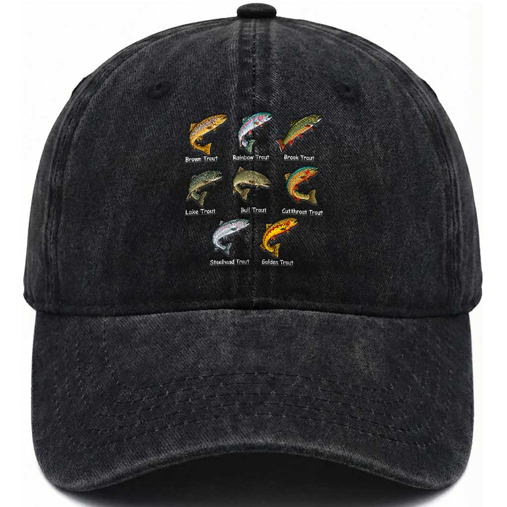 Funny Trout Fish Species Washed Cotton Baseball Cap Biology Types of Freshwater Fish Fisherman Gifts