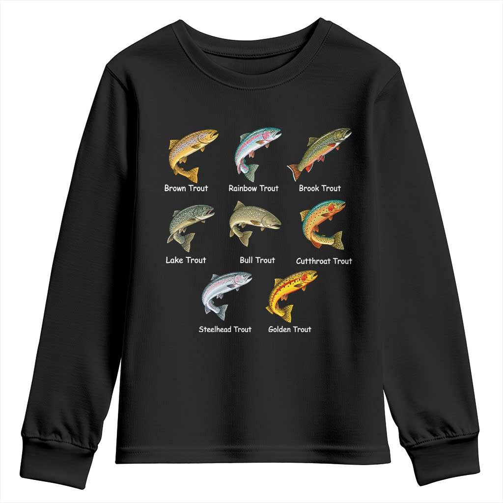 Funny Trout Fish Species Youth Sweatshirt Biology Types of Freshwater Fish Fisherman Gifts