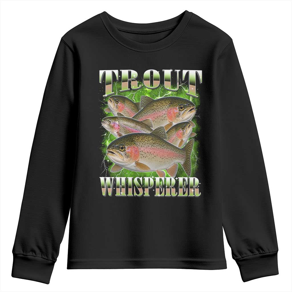 Trout Fish Whisperer Youth Sweatshirt Funny Trout Fishing Fishermen Bootleg Art