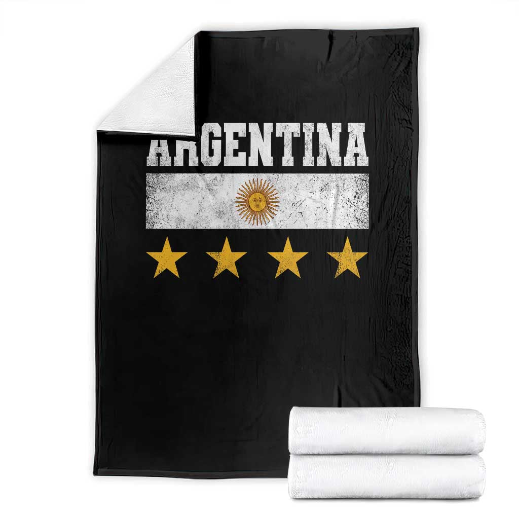 Argentina Champions 2026 4th Star Throw Blanket Vintage Sol De May and Stripes TS11 Black Print Your Wear