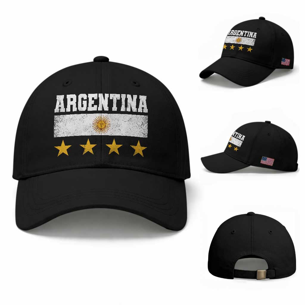 Argentina Champions 2026 4th Star Baseball Cap Vintage Sol De May and Stripes TS11 Baseball Cap Universal Fit Black Print Your Wear