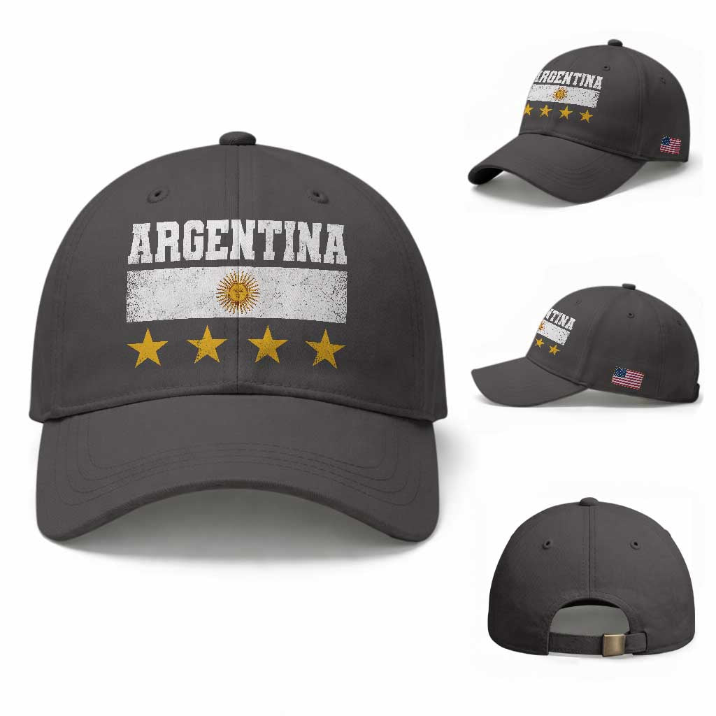 Argentina Champions 2026 4th Star Baseball Cap Vintage Sol De May and Stripes TS11 Baseball Cap Universal Fit Dark Gray Print Your Wear