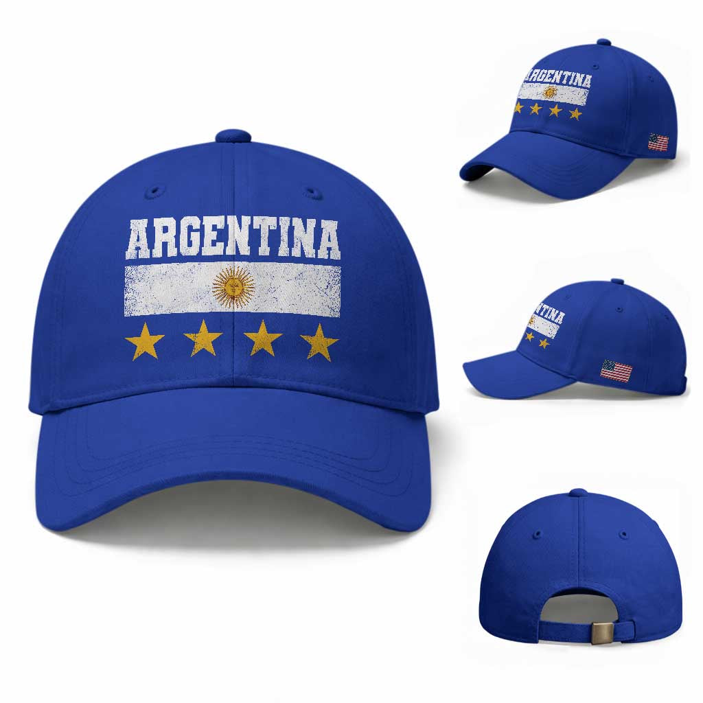 Argentina Champions 2026 4th Star Baseball Cap Vintage Sol De May and Stripes TS11 Baseball Cap Universal Fit Royal Blue Print Your Wear