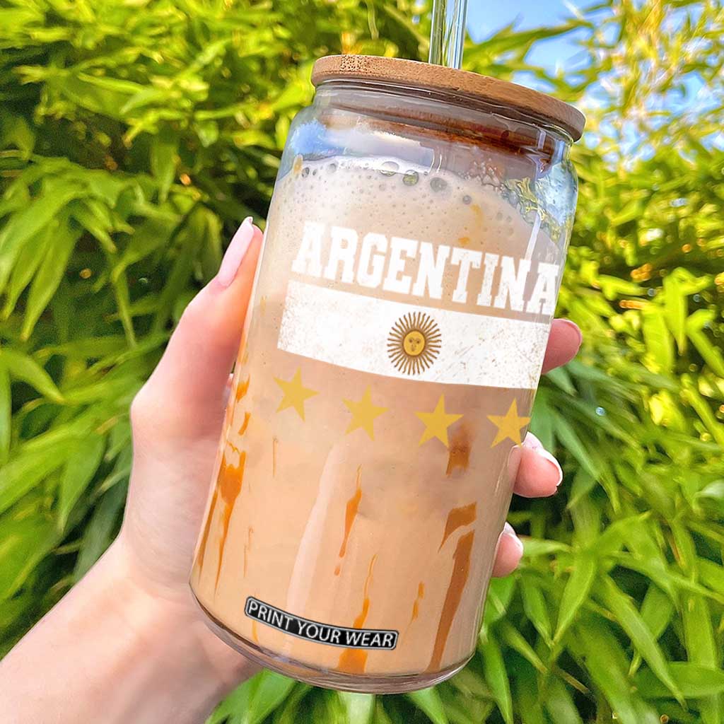 Argentina Champions 2026 4th Star Glass Can Vintage Sol De May and Stripes TS11 Black Print Your Wear