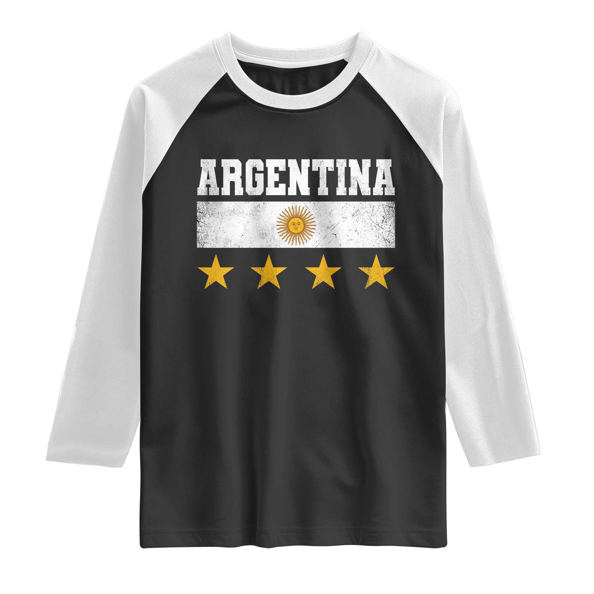 Argentina Champions 2026 4th Star Raglan Shirt Vintage Sol De May and Stripes TS11 Black White Print Your Wear