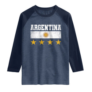 Argentina Champions 2026 4th Star Raglan Shirt Vintage Sol De May and Stripes TS11 Heather Denim Navy Print Your Wear