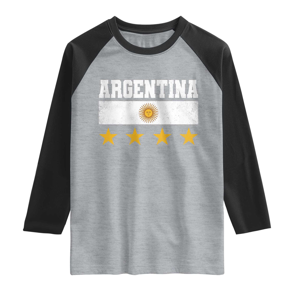 Argentina Champions 2026 4th Star Raglan Shirt Vintage Sol De May and Stripes TS11 Heather Gray Black Print Your Wear