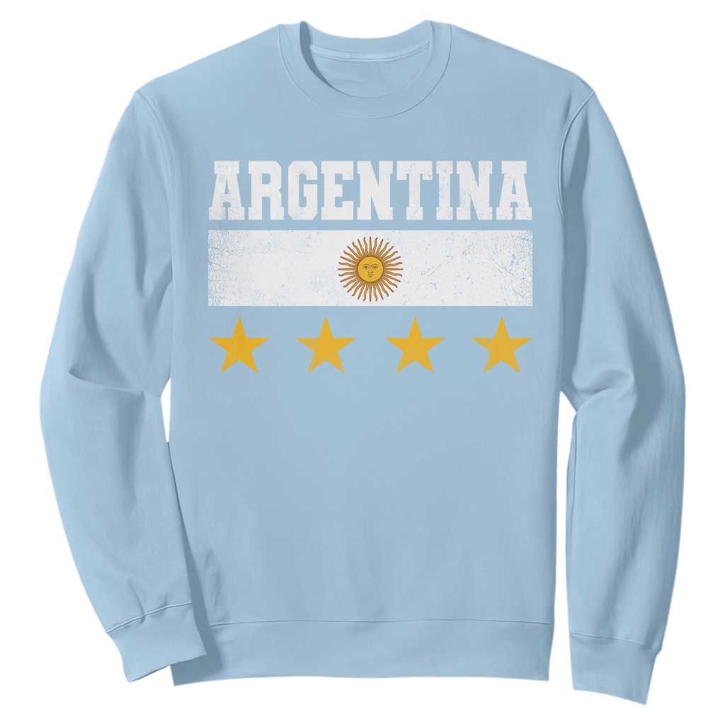 Argentina Champions 2026 4th Star Sweatshirt Vintage Sol De May and Stripes TS11 Light Blue Print Your Wear