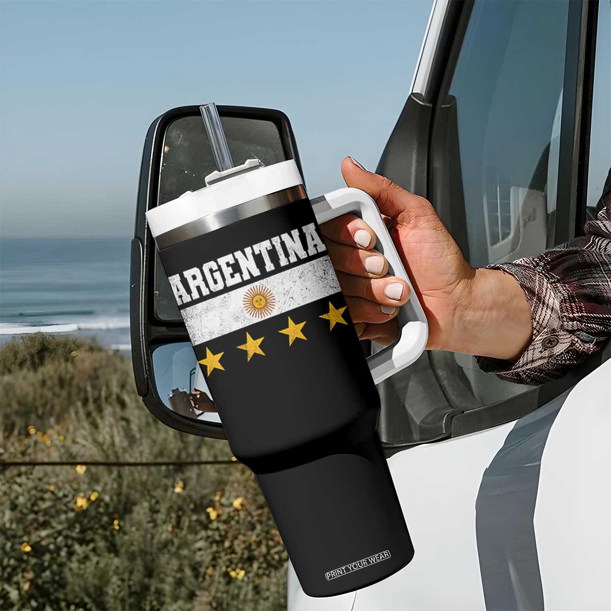 Argentina Champions 2026 4th Star Tumbler With Handle Vintage Sol De May and Stripes TS11 Print Your Wear